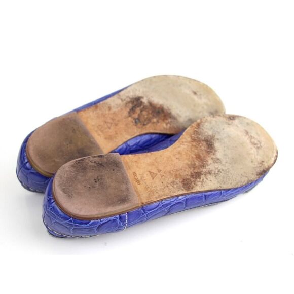 Daniblack BLUE CROCO EMBOSSED REAL LEATHER LOAFER FLATS POINTED TOE SHOES 7.5M - Picture 9 of 12